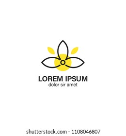 Monoline outline yellow flower plant petals logo design