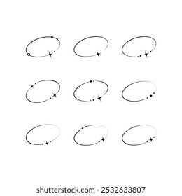 Monoline oval frame set. Aesthetic round star arc. Minimal decorative vector design isolated illustration. 