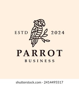 Monoline Parrot Bird Vector Logo Design illustration