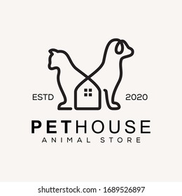 monoline pet house logo, animal store logo design