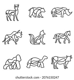 Monoline premium badge set animals modern style logo design