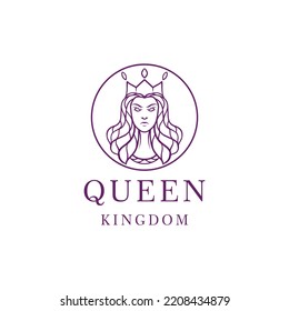 Monoline Queen Kingdom Logo Vector, beautiful Girl Symbol and icon, creative Design Company For fashion and boutique