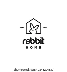 monoline rabbit head in home shape logo icon vector inspiration