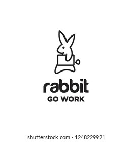 monoline rabbit hold paper at work logo icon vector inspiration