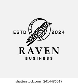 Monoline Raven Bird Vector Logo Design illustration