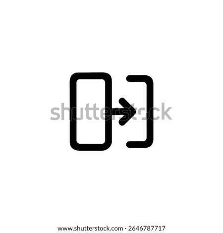 A monoline rectangle with a right-pointing arrow, symbolizing a rightward screen or slide transition. Isolated on a white background.
