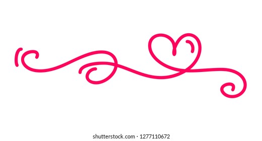 monoline Red vintage Vector Valentines Day Hand Drawn Calligraphic two Hearts. Calligraphy lettering illustration. Holiday Design element valentine. Icon love decor for web, wedding and print