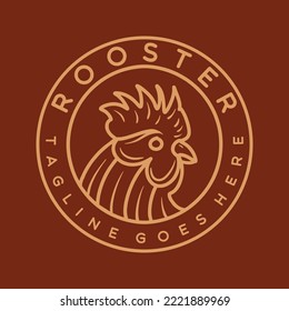 Monoline Rooster Vector Logo, Chicken vintage badge, creative luxury emblem Design