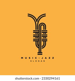 Diseño del logo musical del jazz saxofón de Monoline aislado de fondo amarillo