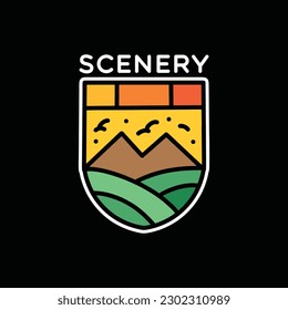 Monoline Scenery Vintage Logo Vector Ilustración de diseño Gráfico emblema emblema e icono