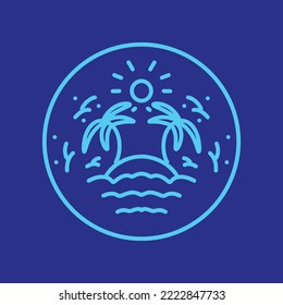 Monoline Sea Beach Vector Logo, sunlight badge, holiday creative emblem Design