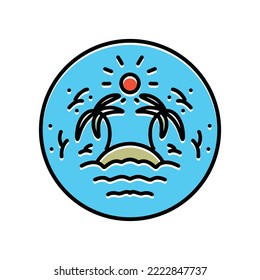 Monoline Sea Beach Vector Logo, sunlight badge, holiday creative emblem Design
