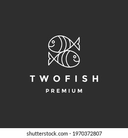 monoline simple two fish line logo icon vector inspiration on a black background