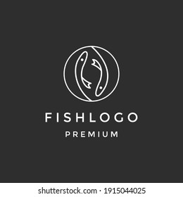 monoline simple two fish mirrored logo icon vector inspiration on black background