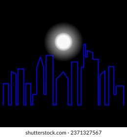 Monoline skyscraper with moon in the dark