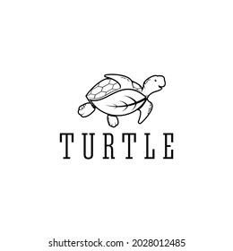 monoline of a smiling turtle swimming logo design vector illustration