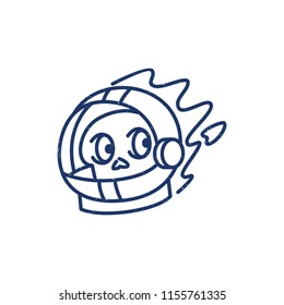 Monoline space skull astronaut grunge line art 