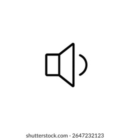 A monoline speaker symbol with a single sound wave, representing low volume, quiet sound, or reduced audio.