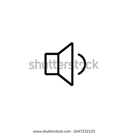 A monoline speaker symbol with a single sound wave, representing low volume, quiet sound, or reduced audio.