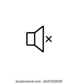 A monoline speaker symbol with a small 'x' mark, indicating that sound is off, muted, or audio is unavailable.