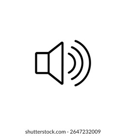 A monoline speaker symbol with three sound waves, representing high volume, max sound, or audio output.