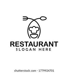 monoline spoon, fork and bowl logo for restaurat 