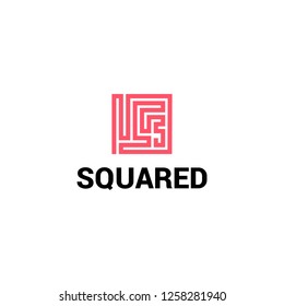 MonoLine Squared Maze Concept, Letter S Maze Abstract,
