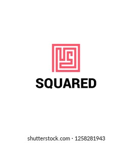 MonoLine Squared Maze Concept, Letter S Maze Abstract,