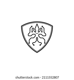 monoline squid technology shield logo. Vector illustration