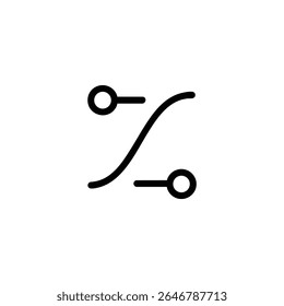 Uma curva em forma de S monolínica com pontos de controle, que representa atenuação, curvas de Bézier ou caminhos de movimento suave na animação. Isolado no branco.