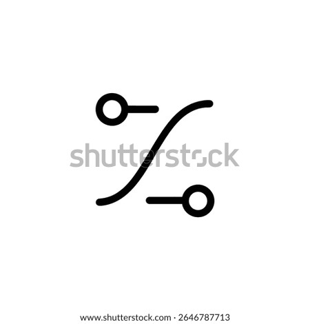 A monoline S-shaped curve with control points, representing easing, bezier curves, or smooth motion paths in animation. Isolated on white.
