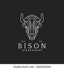 Monoline style of bison logo design. Perfect for steak house logo