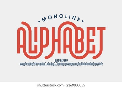 Monoline style font design, set of alphabet letters and numbers vector illustration - Shutterstock ID 2169880355