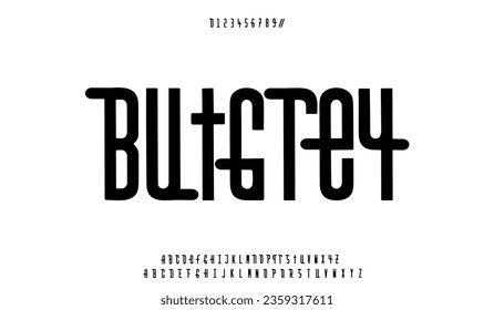 Schriftart im Monoline-Stil, Satz von Buchstaben und Zahlen, Vektorgrafik