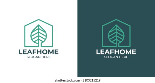 monoline style leaf home logo set