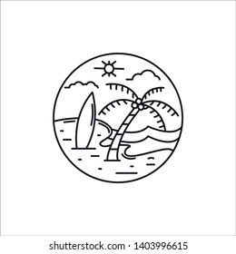 Monoline Style Ocean Landscape Illustration Vector