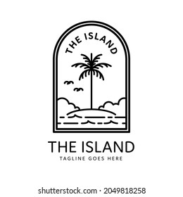 monoline style tropical island and palm tree badge design