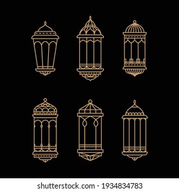 monoline style vector design ramadan lantern collection isolated on dark background