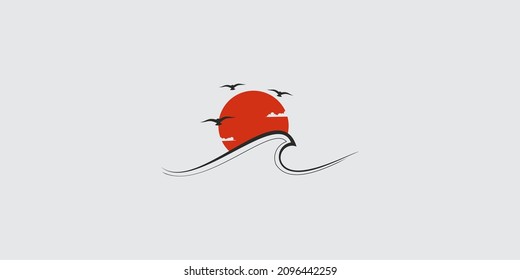 concepto de sol de monolina y logotipo de olas