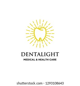 monoline teeth dental and light sun shine logo icon vector template