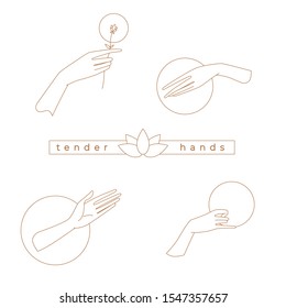 monoline tender hands with flower