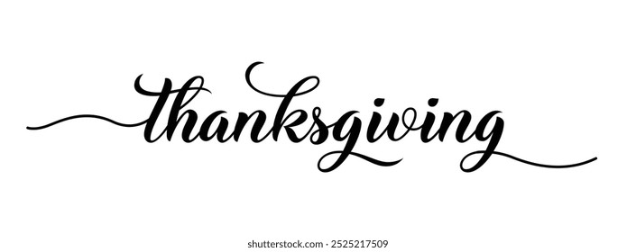 Monoline Thanksgiving text. Thanksgiving word in handwriting font. Vector Illustration isolated on white background.