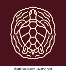 Monoline Turtle Vector Logo, Animal vintage badge, Fauna creative emblem Design