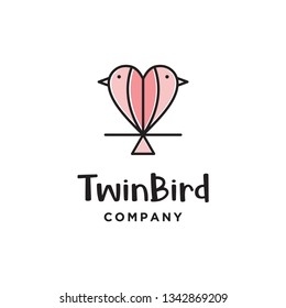 monoline twin bird logo icon vector template