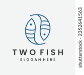 monoline two fish logo icon vector inspiration