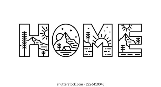 Monoline vector design of nature camping in home letter