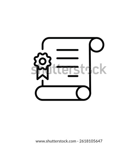 Monoline vector icon representing an awarded certificate, diploma or degree