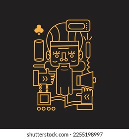 monoline vector illustration of a character on a game card