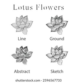 	
monoline vector illustration lotus flower sketch negative space.
