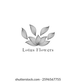 	
monoline vector illustration lotus flower sketch negative space.